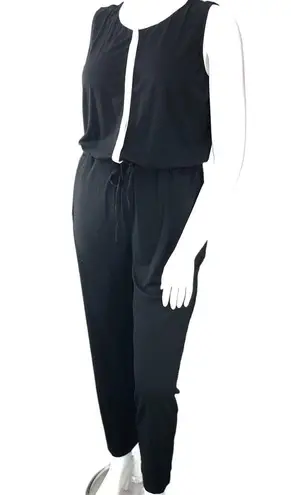 Chico's  Womens Size 2 US 12 L Jumpsuit Black White Tie Waist One Piece Stretch