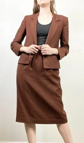 Vintage Jones New York Brown Professional Workwear Blazer & Skirt Suit Size 4