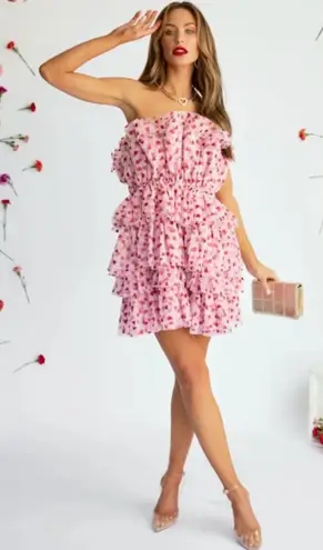 Mable Heartbreaker Strapless Pink Glitter Heart Ruffle Tulle Dress Size M