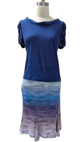 Missoni Blue & Purple Classic Zigzag Knit Skirt w/ Pleats 6/42/Blue Cotton Top