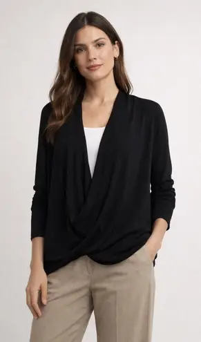 H by Halston Black Long Sleeve Draped Crossover Open Front Cardigan Womens XS - Image 1