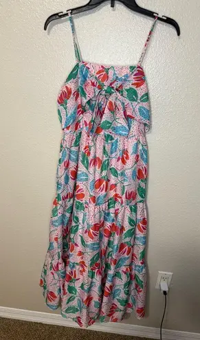 J. Marie Claire Floral Dress Print Bow Square Neck Sleeveless Midi Tiered size M Green Size M