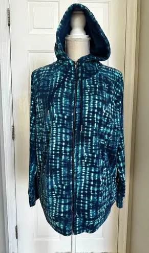 H by Halston H HALSTON Studio French Terry Full Zip Front Hoodie - Ocean Wave Marine Blue NEW