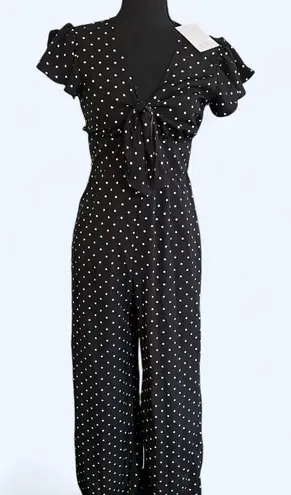 Love, Fire polka dot jumpsuit with ruffle sleeves and tie front Size Small NEW Black thumbnail 1