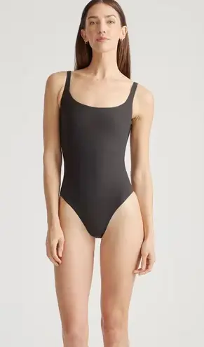 Quince NWT Second Skin Black Body Suit Size Large Square Neck Tank Thong