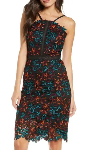 Chi Chi London Payge Halter Neck Lace Cocktail Dress black size 6