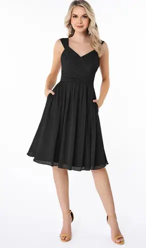 Azazie Black Angie Dress Sz A4 Aline Corset Chiffon Dress Formal Bridesmaid