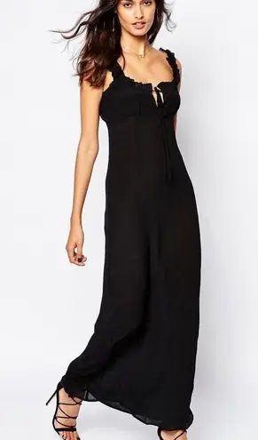 Stone Cold Fox Brooks Black Maxi Dress Ruffle Straps Sz M