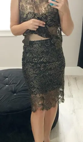 Sans Souci Black & Gold Lace Skirt Set