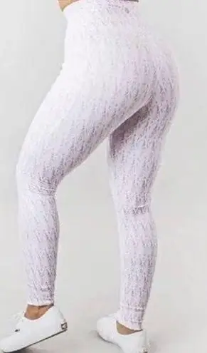 Buff Bunny White Pink Pattern Active Athletic Leggings Side Pockets Size Small