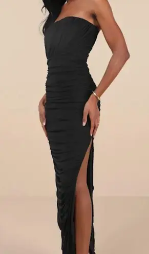 Lulu's Black Ruched Strapless Maxi Dress Size L