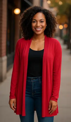 J.Jill Wearever Cranberry Red Open Front Cardigan XL Soft Stretch Travel Knit