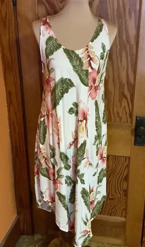 Vtg 90s Tropical Floral Midi Dress Size L
