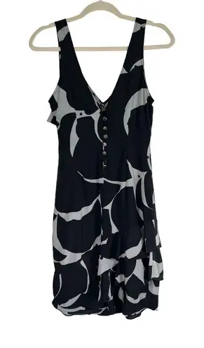 Tracy Reese NWT  Silk Dress Black Gray‎ Tiered Ruffles V Neck Size 2