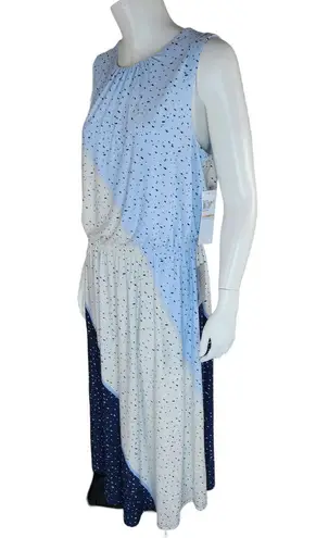 London Times  Womens Sleeveless Jewel Neck Midi Dainty Dress Sz 12 Blue Dots