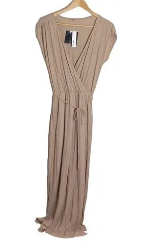 LA Made sandy beige faux wrap column Grecian maxi dress with side slit size L