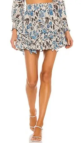 MISA Los Angeles Bella Mini Skirt Women's Small Ivory Blue Jaipur Floral Smocked