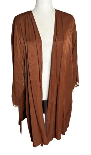 Rustydustty Bohemian Kimono Duster Cardigan Large Brown Embroidered Sleeve NEW