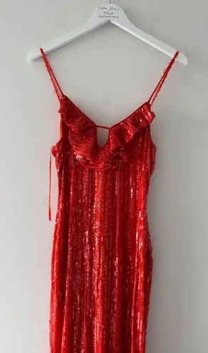 If By Sea Orange Sequin Midi Dress