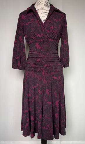 Shape Fx floral lace print collared ruched knee length dress size XS extra small