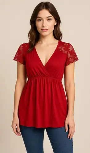 VTG Y2K Retro Red Lace Babydoll Blouse Romantic Coquette Preppy PM Size undefined