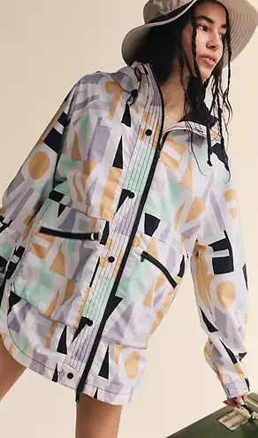 Free People Singing In The Rain Jacket Womens small Pastel Hooded Packable Multiple