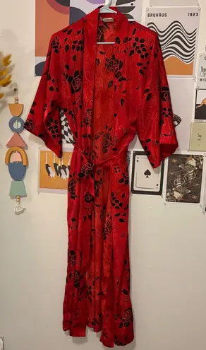 Vintage Paisley Floral Robe Red Size M