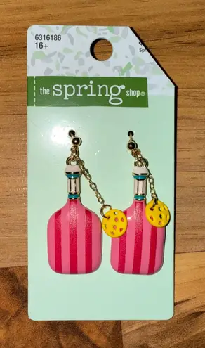 The Spring Shop Pink Pickleball Earrings Novelty Fun tennis sport game NWT