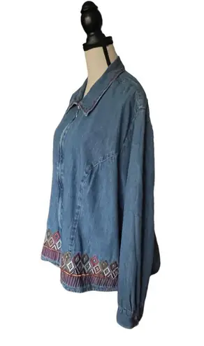 Vintage embroidered denim zip up jacket. Size 3X