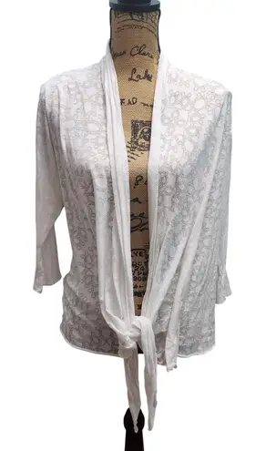 Tie Front Shrug Women's Sheer White Floral Lightweight Cardigan Top Size M - Image 1