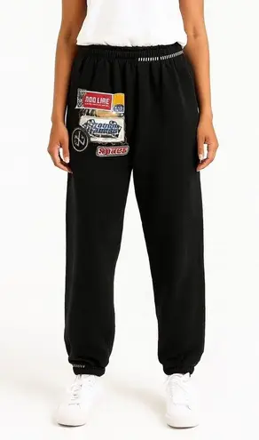 Riley Vintage All Patched Up Sweatpants in Black Racing Patches Size Medium