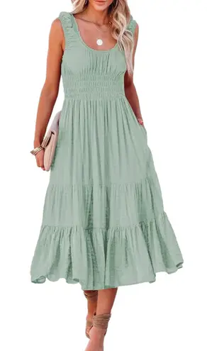 Tiered Smocked Midi Dress Green Size L