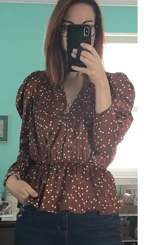 Scoop Wrap Blouse | NWT | Polka Dot | Size XS | Retro Pinup | Coquette Brown