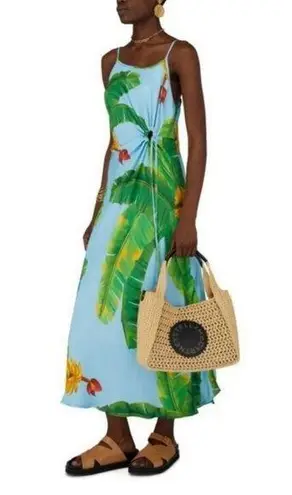 Farm Rio ๐๐ Blue Fresh Bananas Midi Dress ~ Tropical Banana Leaf Print XL NWT