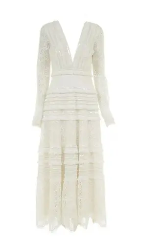 Tadashi Shoji NWT Clio in Ivory Fringe Sequin Lace Long Sleeve Midi Dress 12