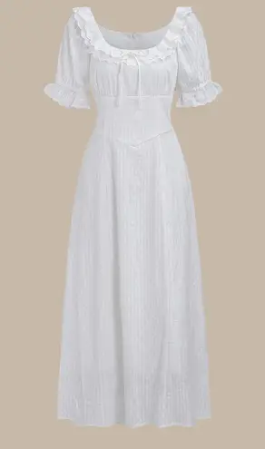 Rihoas White Embroidery Puffed Sleeve Maxi Dress