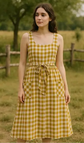 NWT Gilli Mustard Plaid Midi Dress