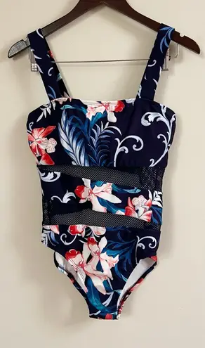 Carmen Marc Valvo One Piece Bathing Suit Cut Out Panels NEW Size 12 Maritime