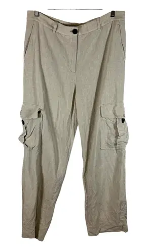 Massimo Dutti Massimo Dutti Linen Blend Tan Cargo Leg Sz 10 Pants High Waist Resort Vacation