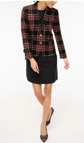 J.Crew  Size 6P Wool-blend schoolboy blazer Black Tartan Plaid NwT