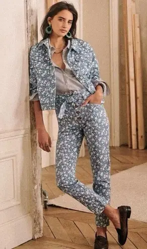 Sézane High-Waist Floral Tapered Jeans FR 34/US 2 Blue White NWT