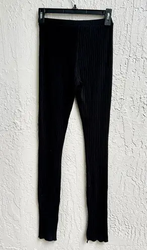L'Academie Pull On High Waisted Ribbed Split Front Leggings Black Womens Size XS