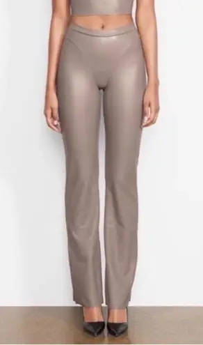 SKIMS Faux Leather Seamed Boot Cut Pants in Cement grey gray taupe vegan