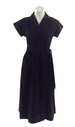 Amy Kuschel Roman Holiday Navy Premium Poplin True Wrap Dress Size XS