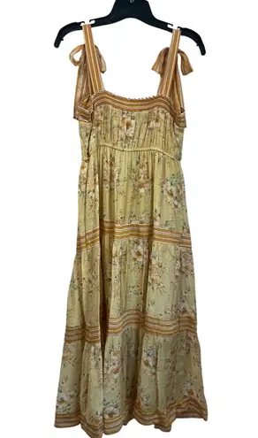 By the River Yellow Floral Midi Dress Tie Strap Sundress Cottagecore Size M Size M