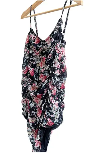 Free Press Bodysuit Black Ruby Floral Size Large NWT Ruched Romantic Coquette