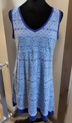 Marmot Larissa V-neck Tank Dress Sleeveless Lined Blue Geometric A-Line Beach L