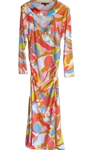 Boston Proper Sequin Cutout Neckline Ruched Maxi Dress