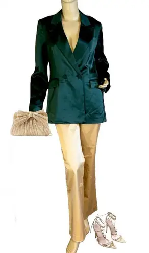 HOUSE OF HARLOW 1960 GREEN SATIN COCKTAIL BLAZER (M) Size M