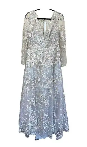 Mac Duggal EMBELLISHED WRAP OVER ILLUSION LONG SLEEVE A LINE IN PATEL MULTI 2040